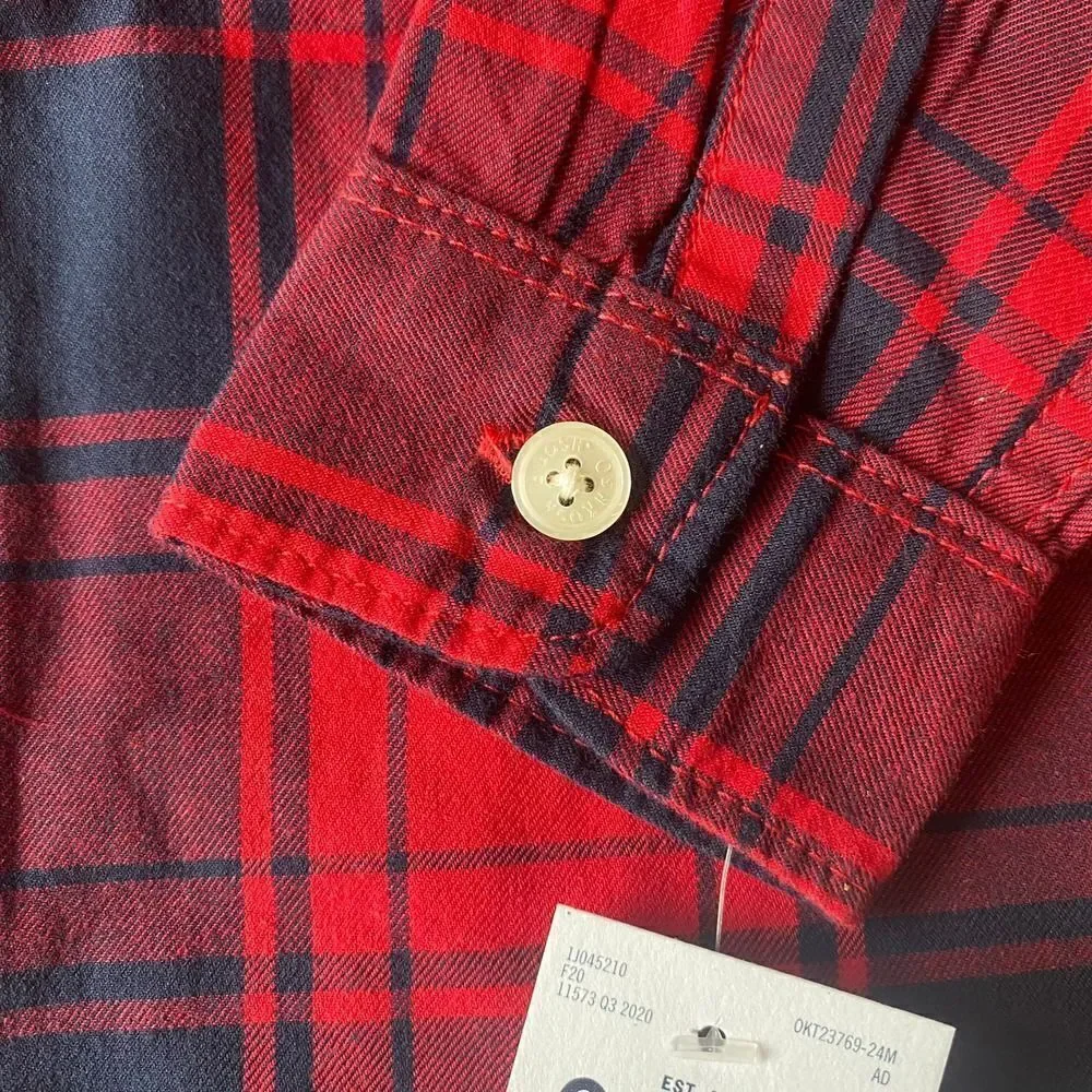 OshKosh B'gosh Plaid Button Up Shirt Red Navy 24 Months